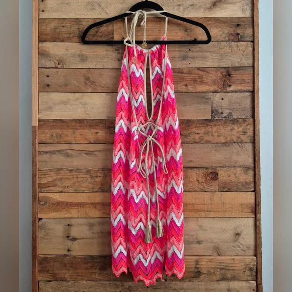 Luli Fama Flamingo Beach Halter Tie Mini Beach Dress Cover-Up - Picture 6 of 15